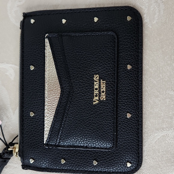Victoria's Secret small wristlet key holder coin purse black gold heart studded - Picture 5 of 5